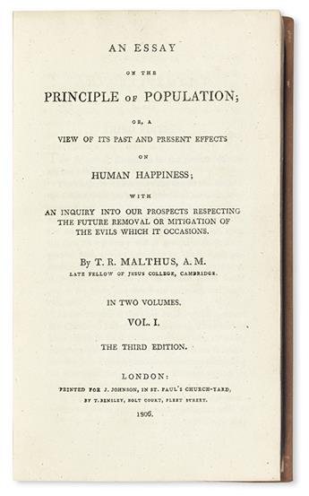 ECONOMICS  MALTHUS, THOMAS ROBERT.  An Essay on the Principle of Population . . . Third Edition.  2 vols.  1806